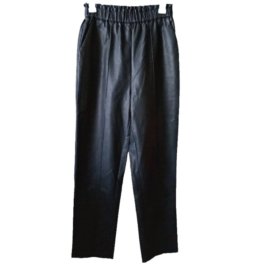 NWT FRNCH Peony Wide Leg Pants Sz XS Matte Black Faux Leather High Rise Modern